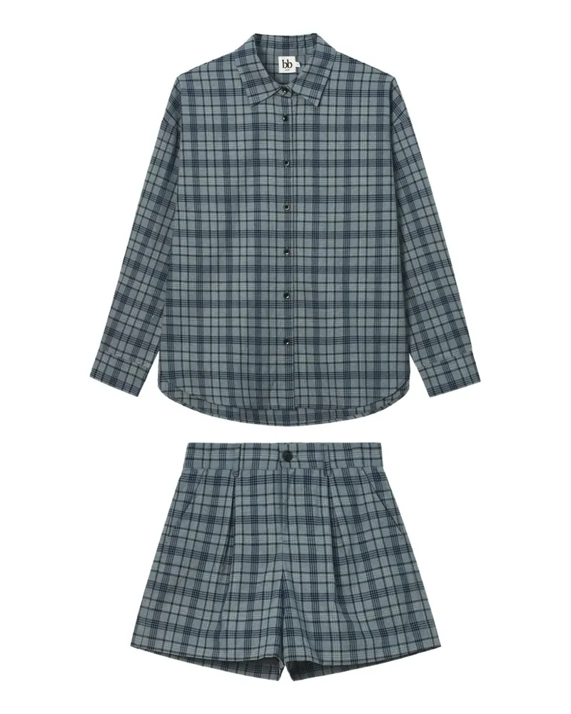 b+ab Karierte Shorts (2er-Set) - Grau Grau