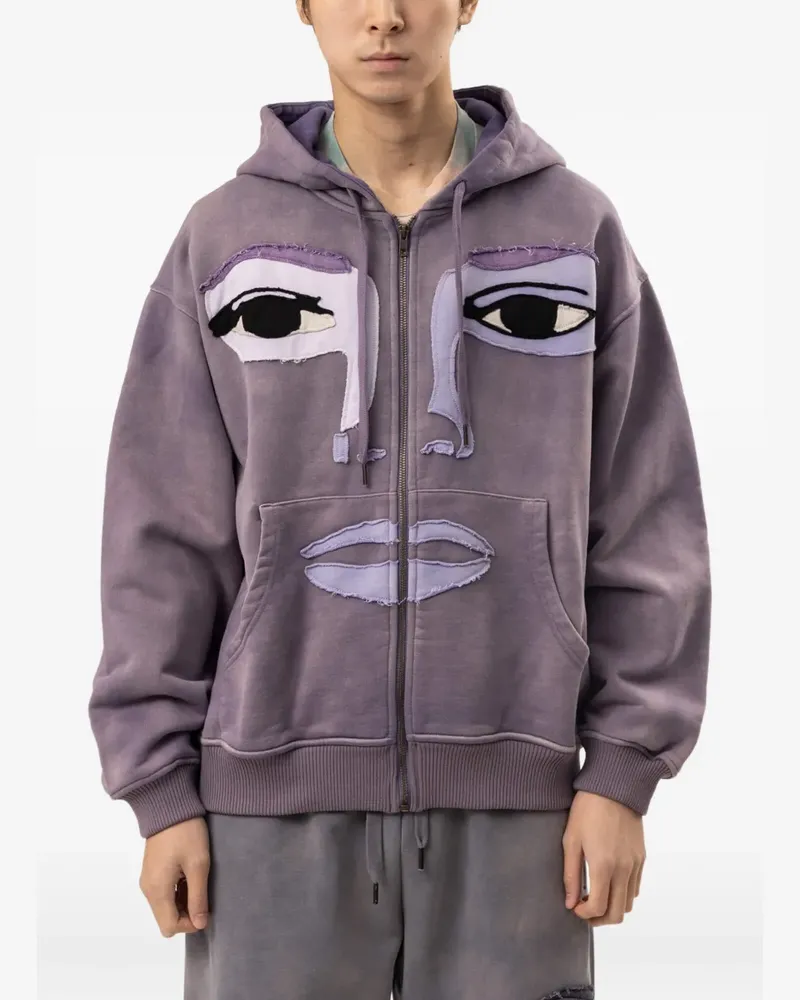 KidSuper face-patchwork washed zip-up hoodie - Violett Violett