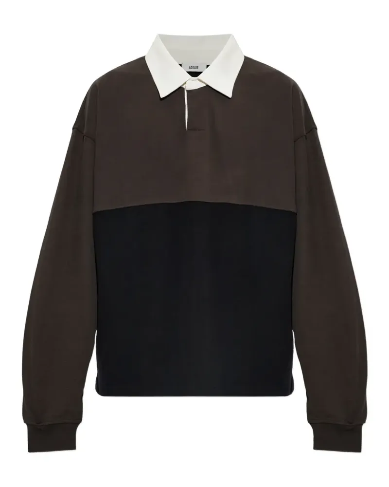AGOLDE Blocked Rugby Langarm-Poloshirt in Colour-Block-Optik - Braun Braun