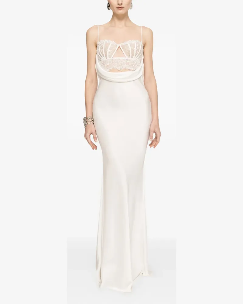 NISSA lace-panel satin maxi dress - Weiß Weiß