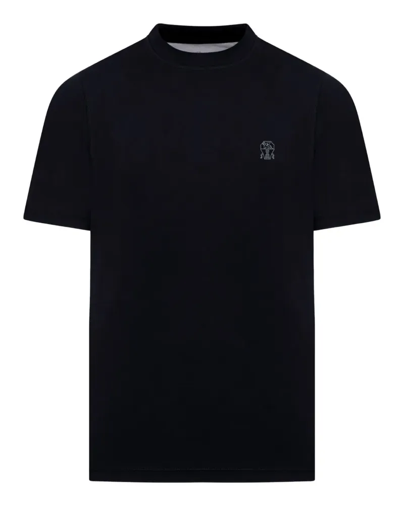 Brunello Cucinelli logo-embroidered T-shirt - Blau Blau