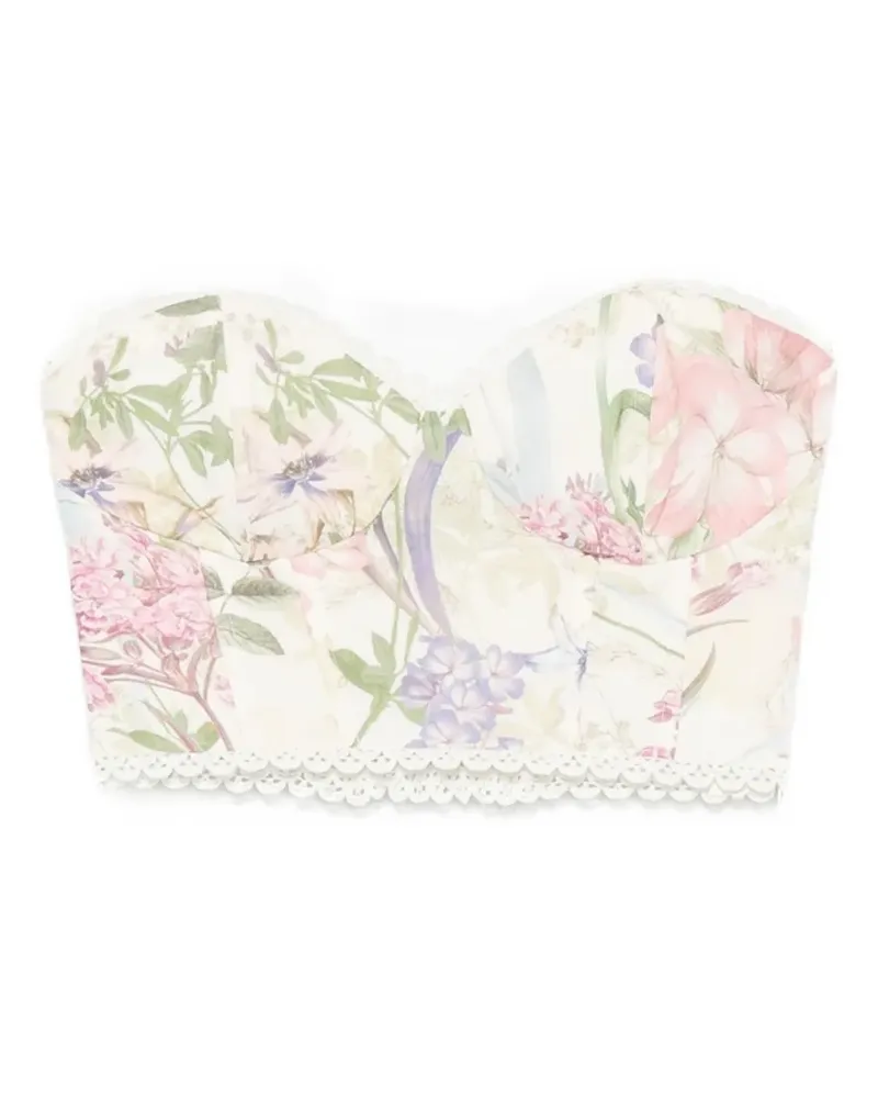 Charo Ruiz Bio floral-print lace-trim top - Nude Nude