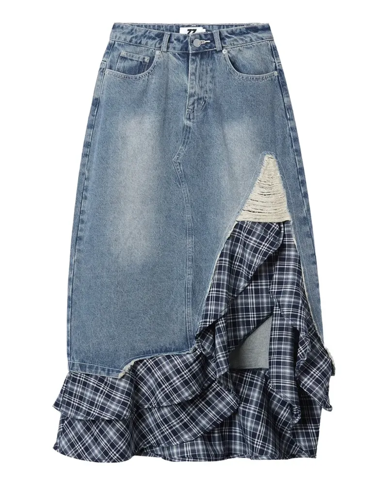 Izzue Ausgefranster Rock mit Karomuster - Blau Blau