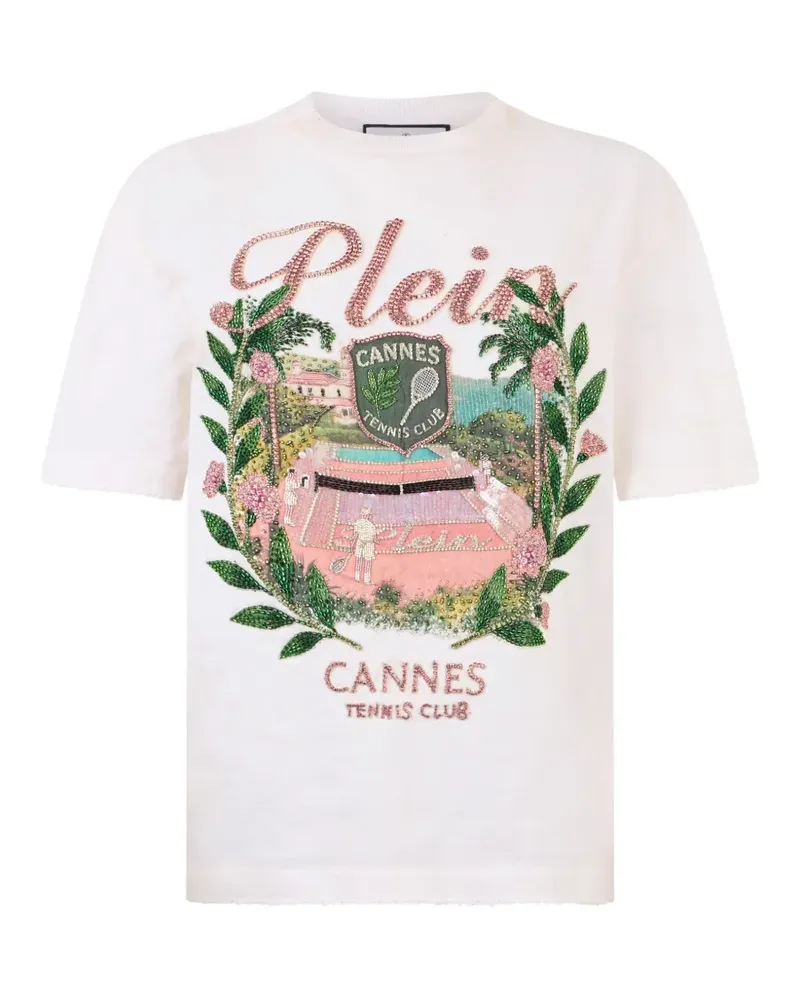 Philipp Plein T-Shirt im Destroyed-Look mit Strass - Weiß Weiß