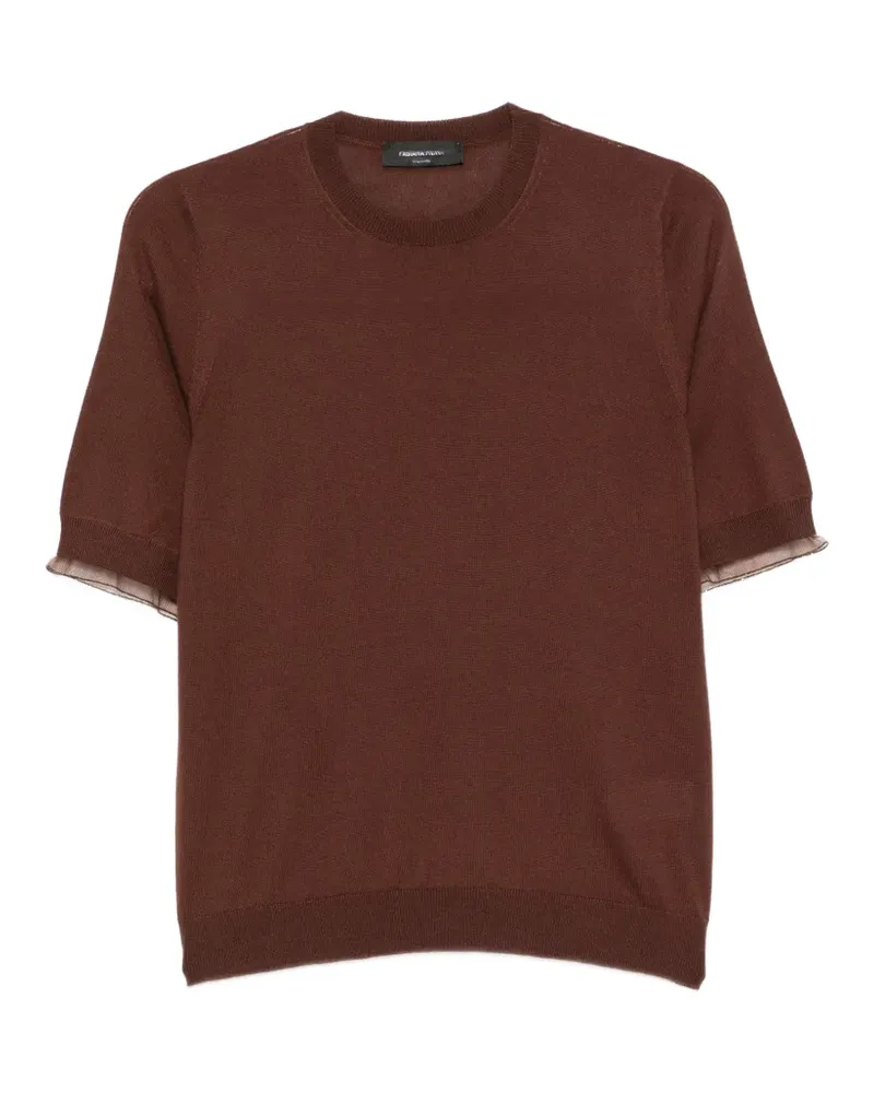 Fabiana Filippi tulle-trim short-sleeve top - Braun Braun