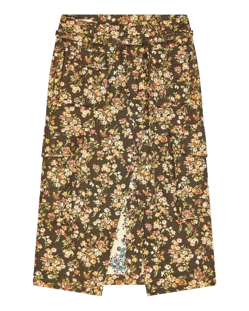 Dries van Noten Cargorock mit Blumen - Braun Braun