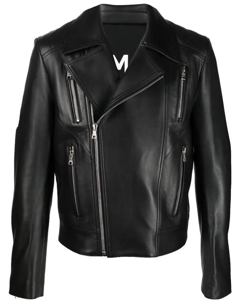 Balmain Lederjacke mit Reißverschluss - Schwarz Schwarz