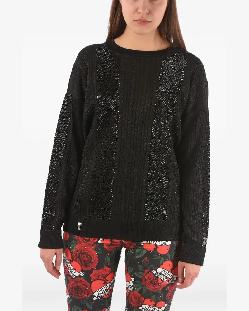 Philipp Plein crystal-embellished cable-knit sweater - Schwarz Schwarz