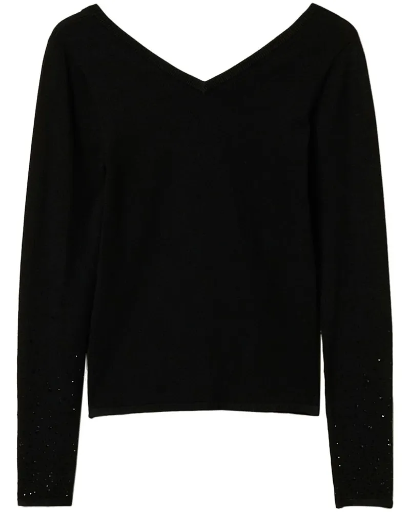 Twin-Set Pullover mit Strassverzierung - Schwarz Schwarz