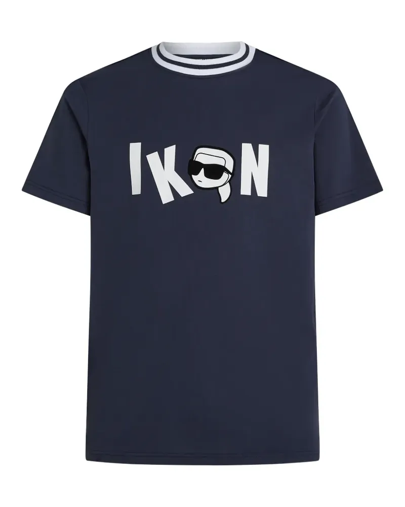 Karl Lagerfeld Ikon T-Shirt mit Rippkragen - Blau Blau