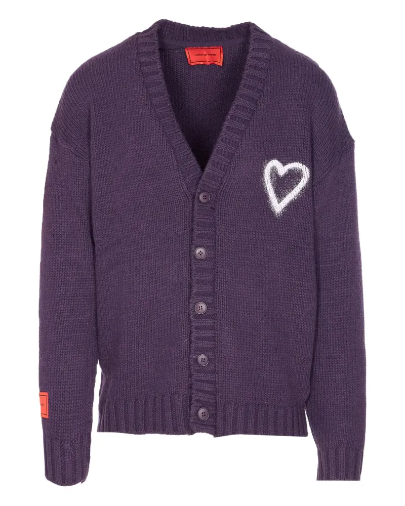 Vision Of Super heart-embroidered button cardigan - Violett Violett