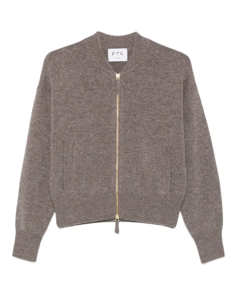 FTC Cashmere Gerippter Cardigan mit Reißverschluss - Braun Braun