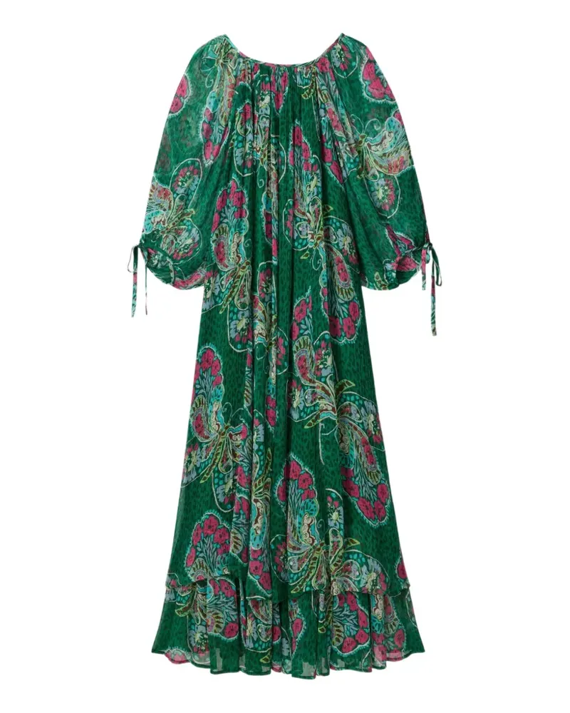 RIXO Hayden butterfly-print midi dress - Grün Grün