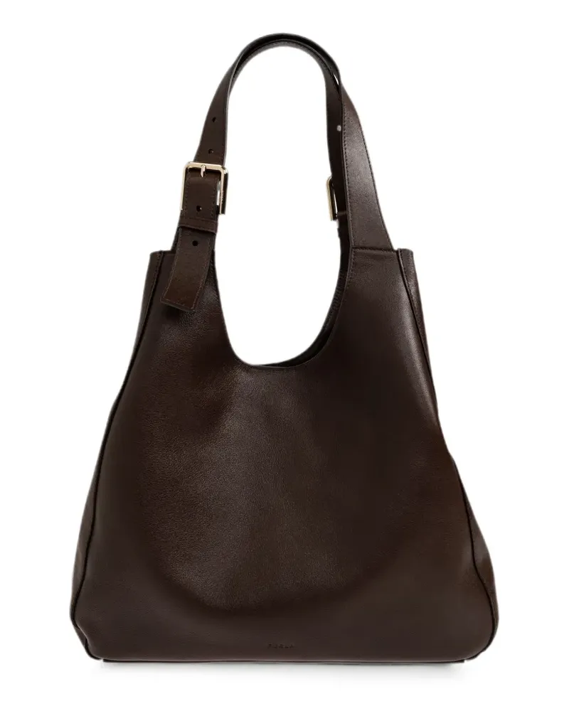 Furla buckle-detail leather shoulder bag - Braun Braun