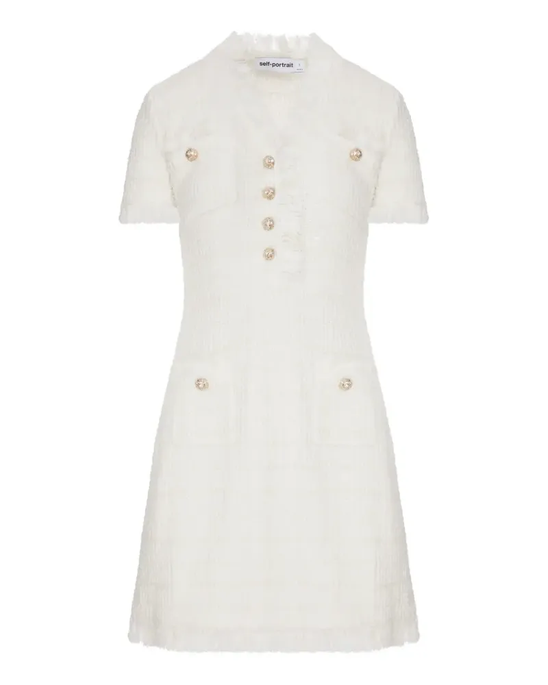 Self-Portrait bouclé frayed-trim mini dress - Weiß Weiß