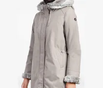 Daunenmantel mit Kapuze aus Fake Fur - Grau