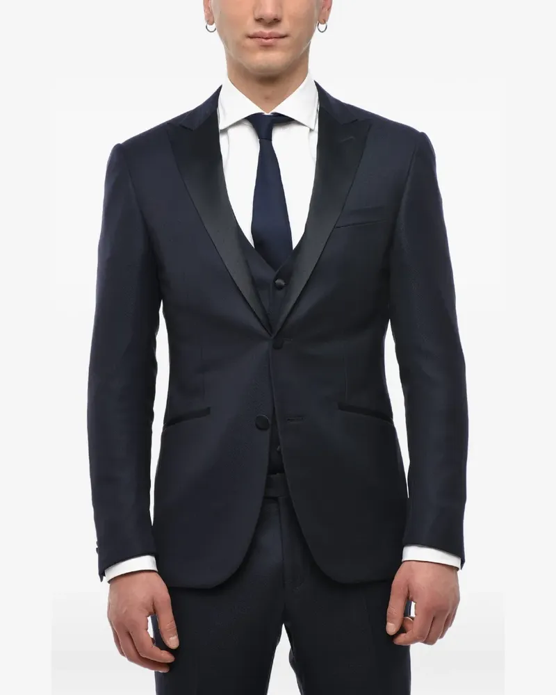 Corneliani jacquard satin-lapel suit - Blau Blau