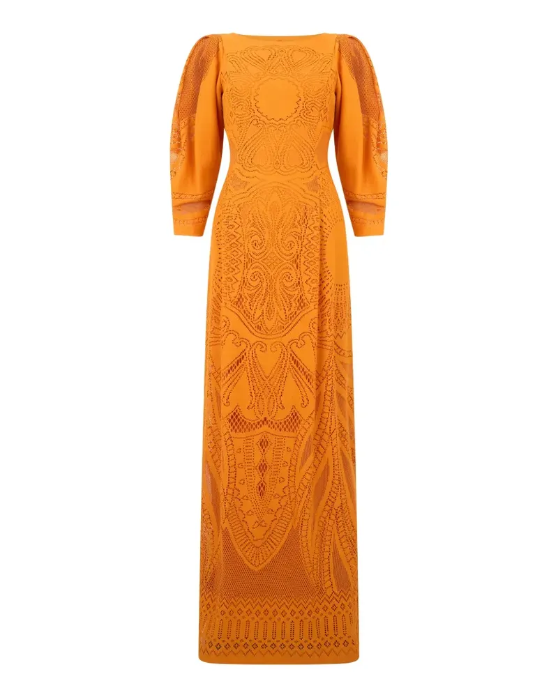 Alberta Ferretti lace-detail long-sleeve maxi dress - Orange Orange