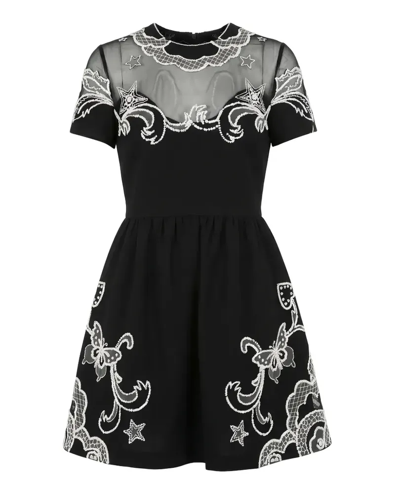 Valentino Garavani bead-embellished tulle-panel mini dress - Schwarz Schwarz