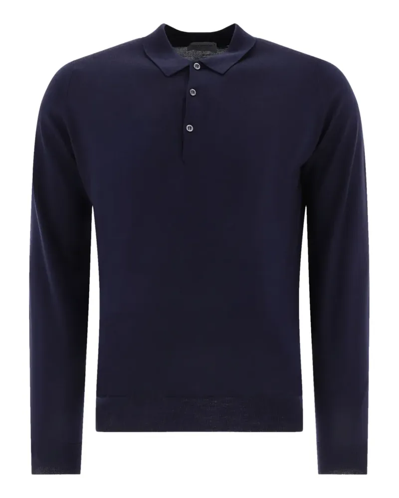 John Smedley Langärmeliges Poloshirt - Blau Blau