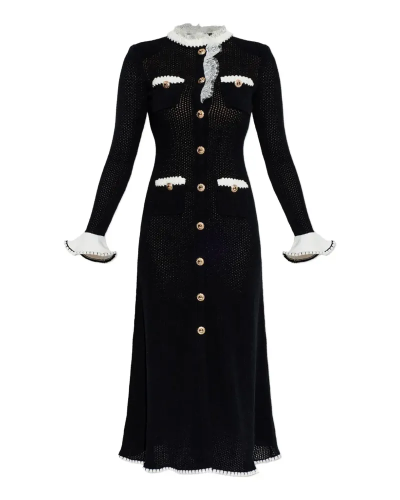 Self-Portrait buttoned crochet midi dress - Schwarz Schwarz