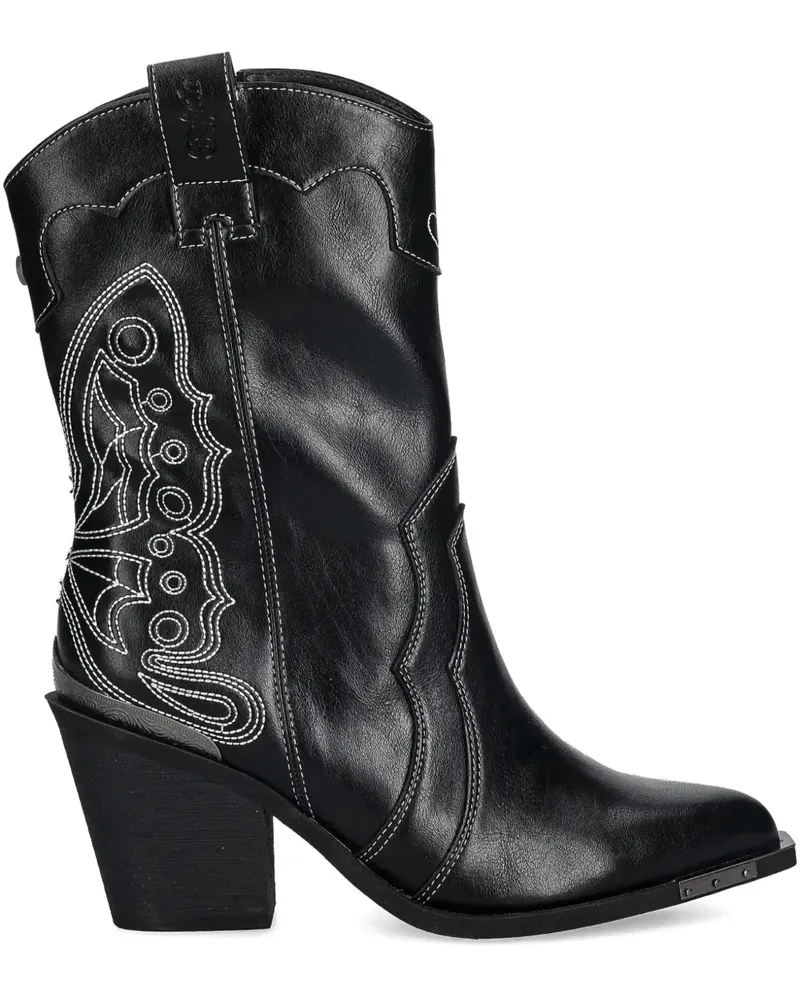 Buffalo 80mm West butterfly-embroidery boots - Schwarz Schwarz