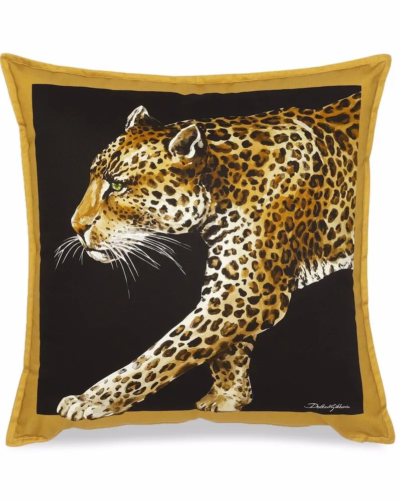 Dolce & Gabbana Mittelgroßes Kissen mit Leoparden-Motiv - Schwarz Schwarz