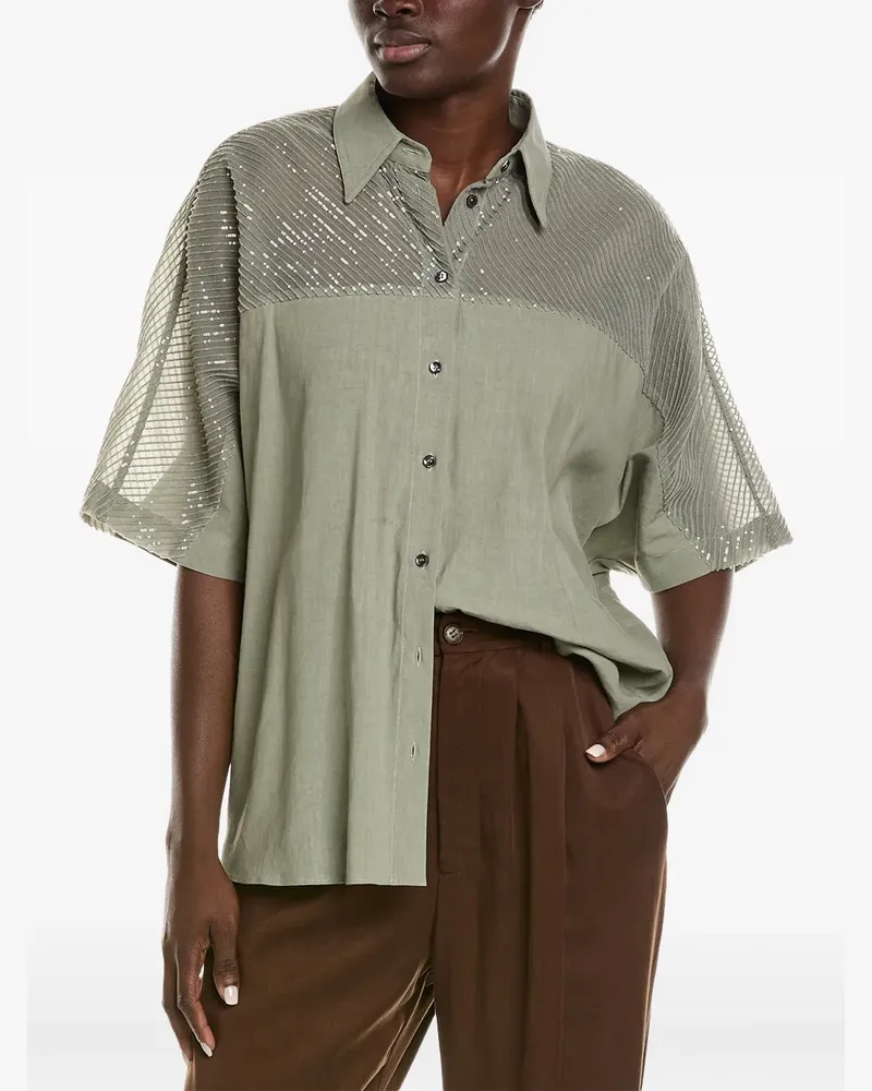 Brunello Cucinelli Semi-transparentes Hemd mit Pailletten - Grün Grün
