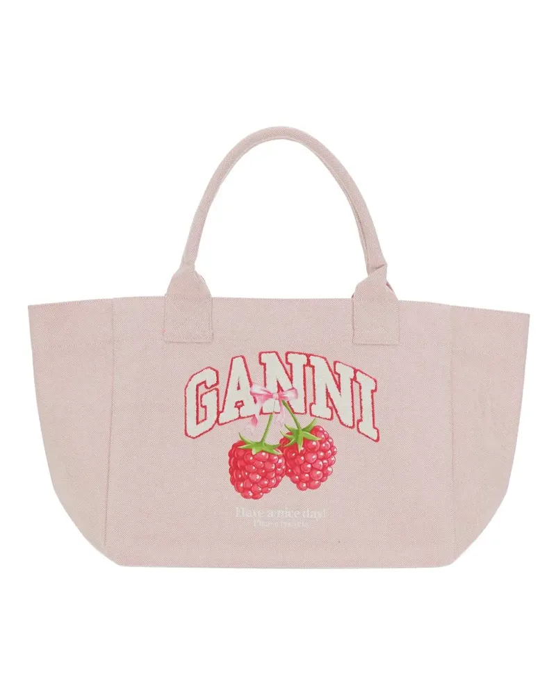 Ganni medium Raspberry printed tote bag - Rosa Rosa