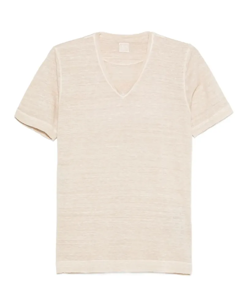 120% Lino T-Shirt mit V-Ausschnitt - Nude Nude