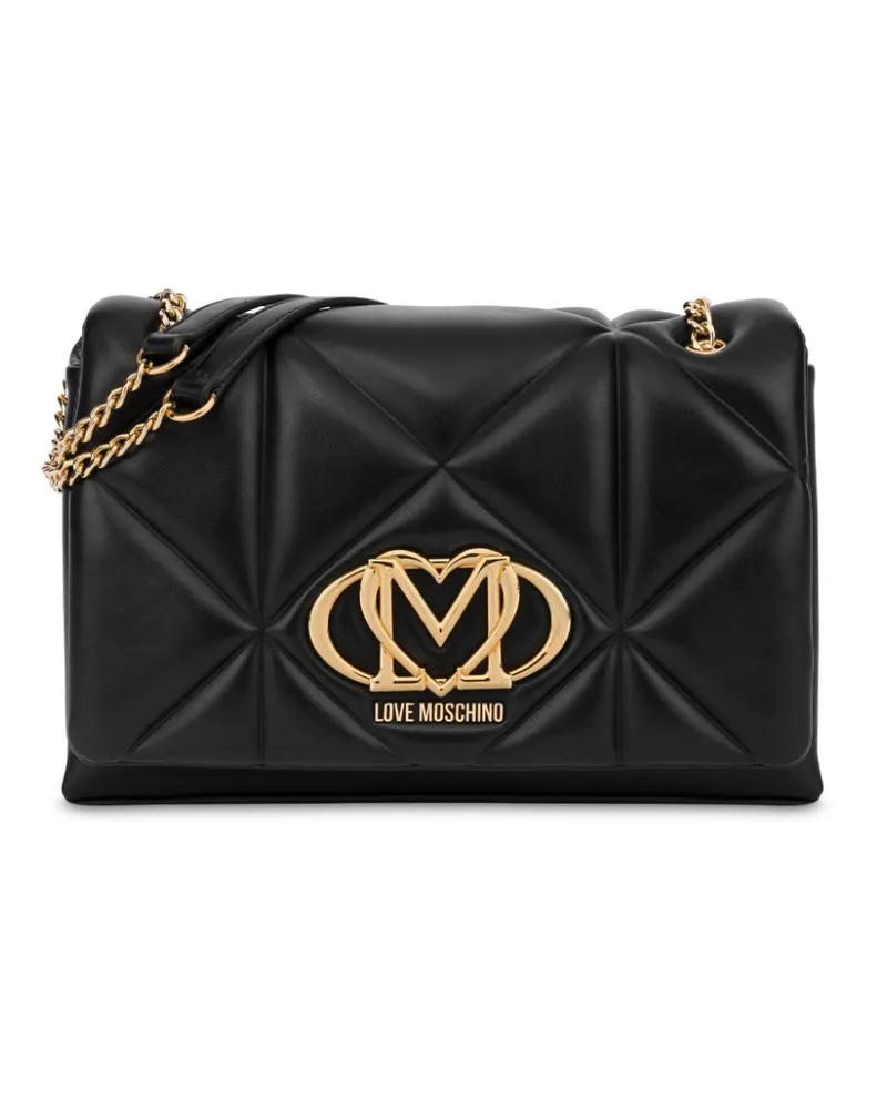 Moschino Gesteppte Umhängetasche mit Logo-Schild - Schwarz Schwarz