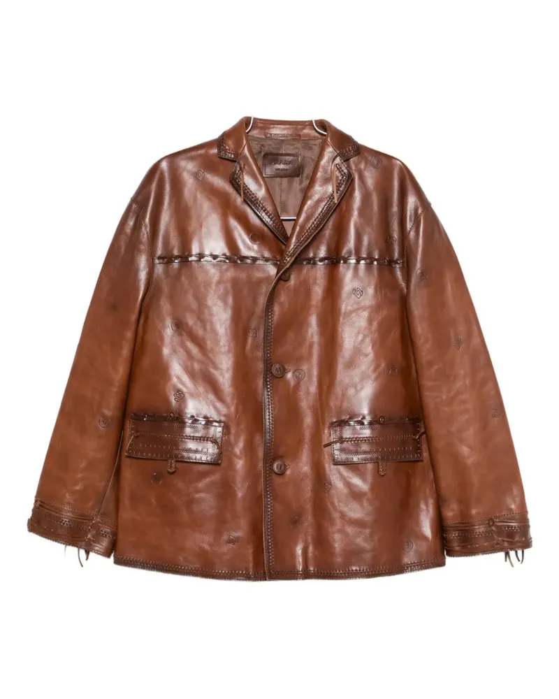 Prada braided-trim leather jacket - Braun Braun