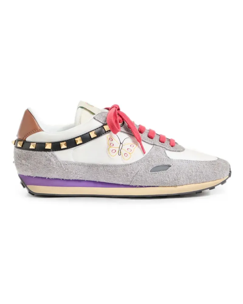 Valentino Garavani Stud Up sneaker in split leather and nylon with butterfly embroidery - Weiß Weiß