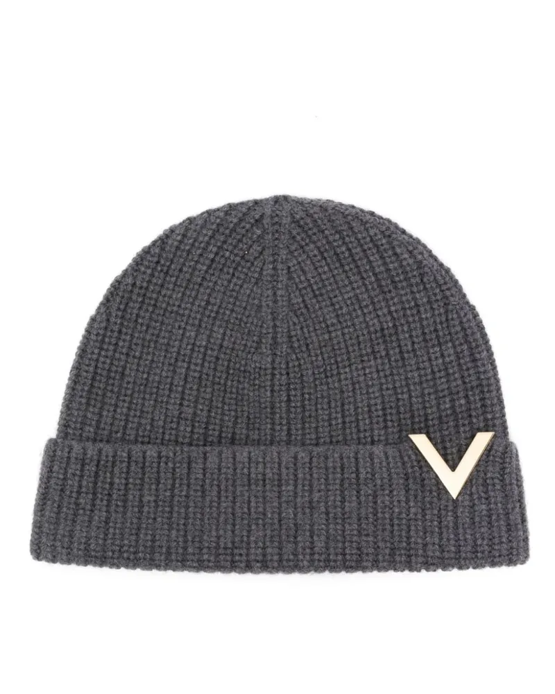 Valentino Garavani Beanie mit V-Schild Grau