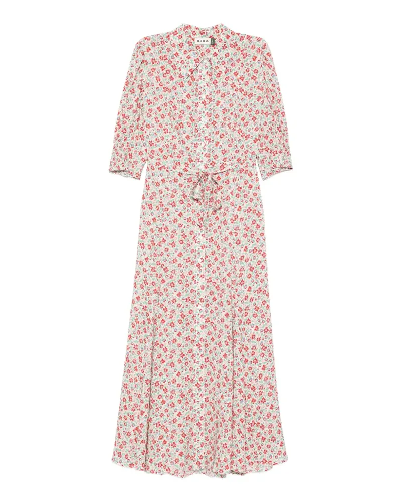 RIXO Jeanni Bloom floral tie midi dress - Nude Nude