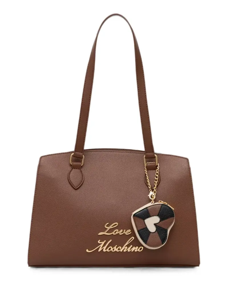 Moschino logo-lettering heart-charm tote bag - Braun Braun