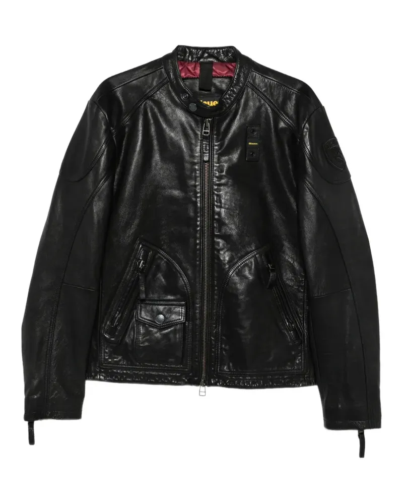 Blauer logo-patch leather jacket - Schwarz Schwarz