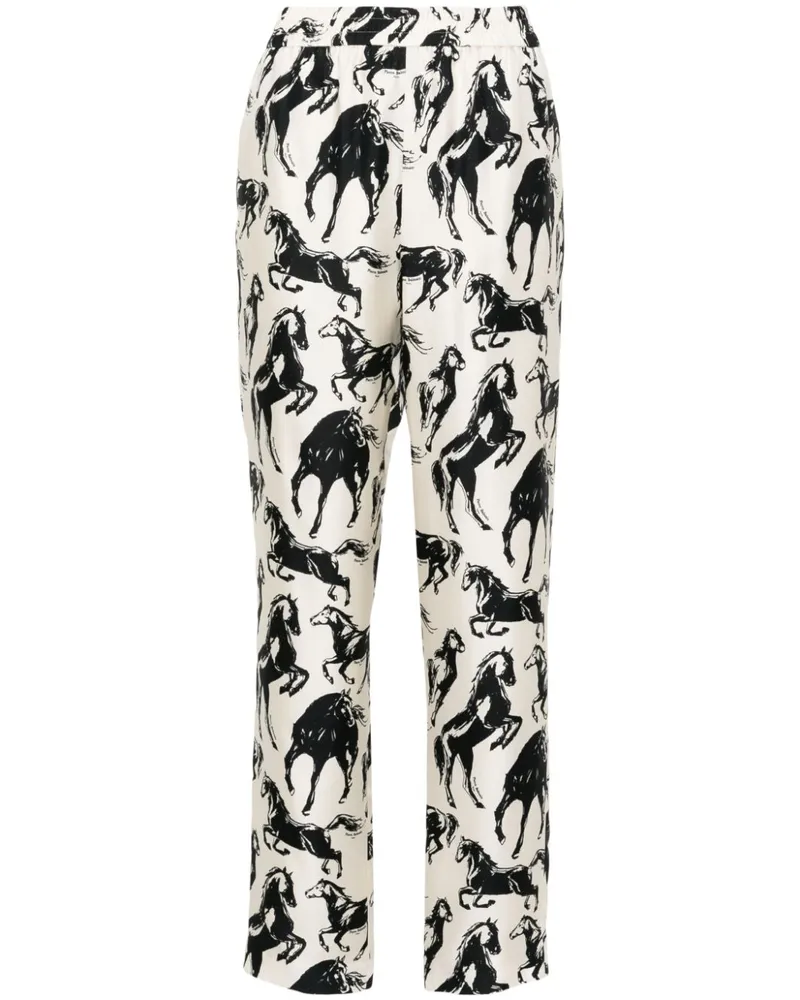 Balmain Tapered-Seidenhose mit Pferde-Print - Nude Nude