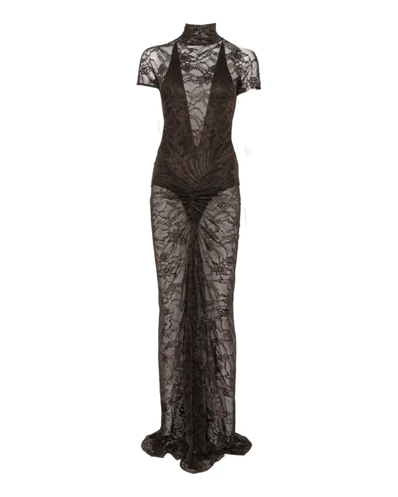 ANDAMANE Gerafftes Palma Maxikleid aus Spitze - Braun Braun