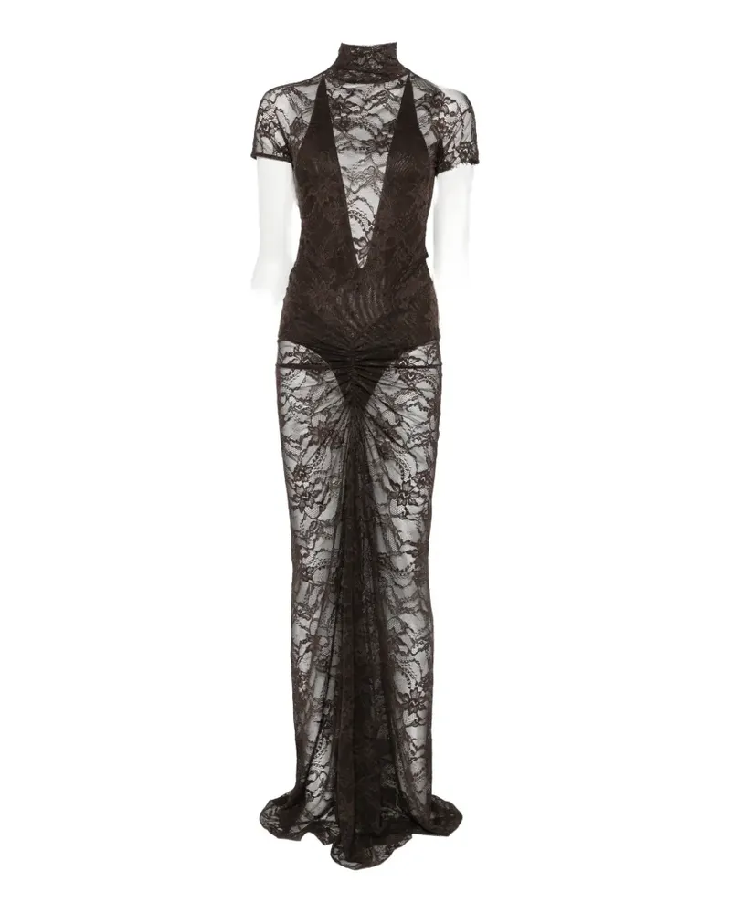ANDAMANE Palma lace ruched gown maxi dress - Braun Braun