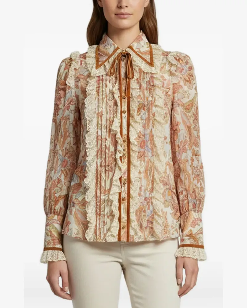 Zimmermann Lucky lace floral-print blouse - Nude Nude