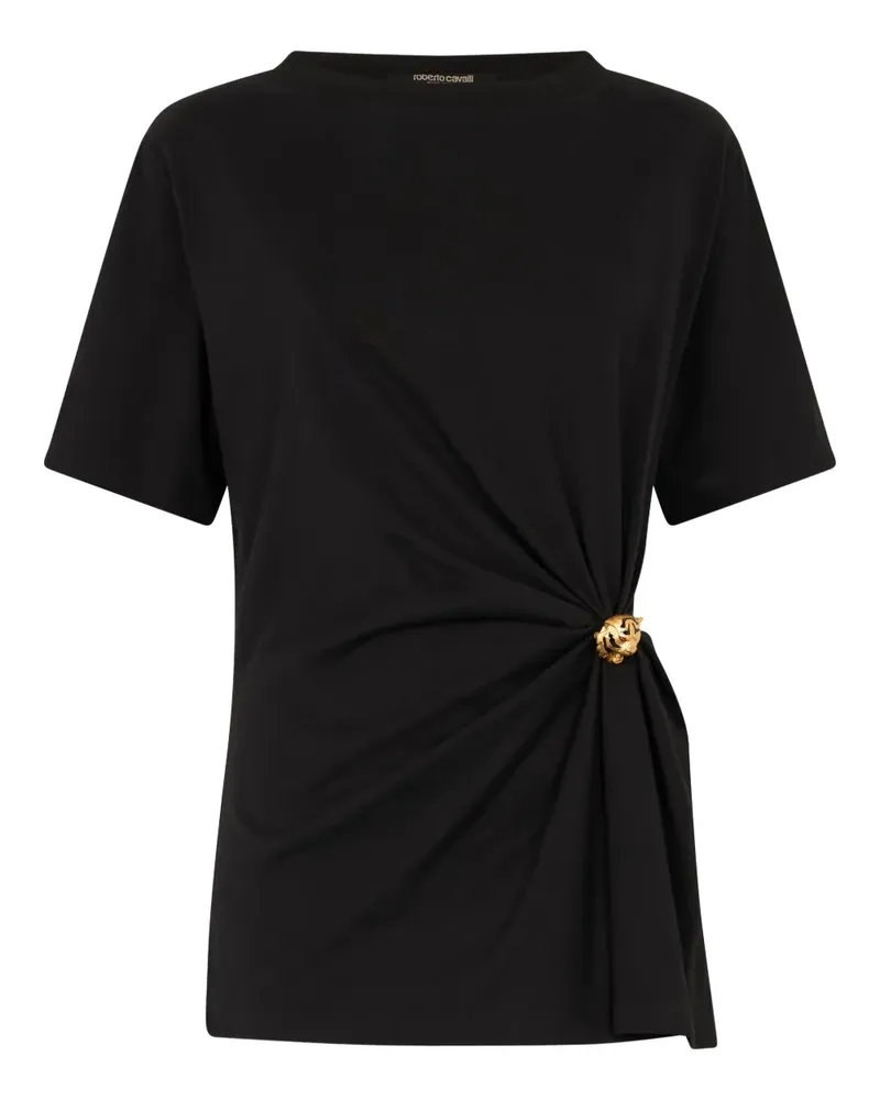 Roberto Cavalli T-Shirt mit Tigerkopf-Brosche - Schwarz Schwarz