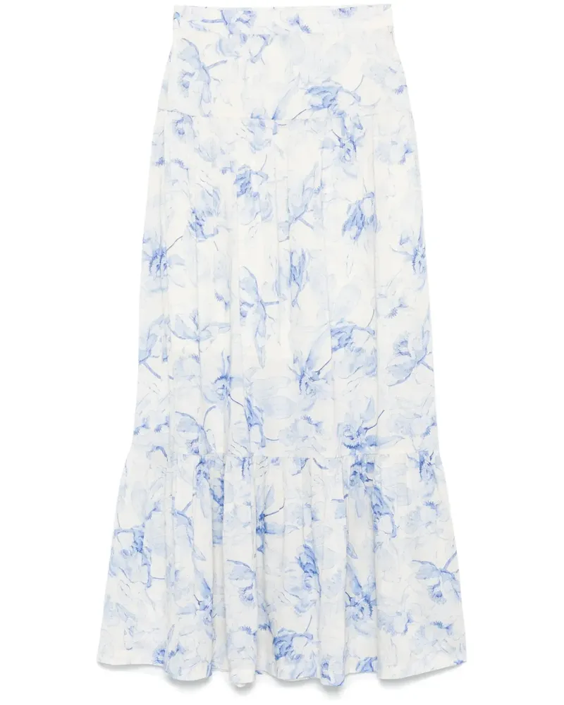 Maje Midirock mit Blumen-Print - Weiß Weiß