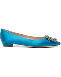 Manolo Blahnik Hangisi Flat Ballerinas mit Kristallen Blau