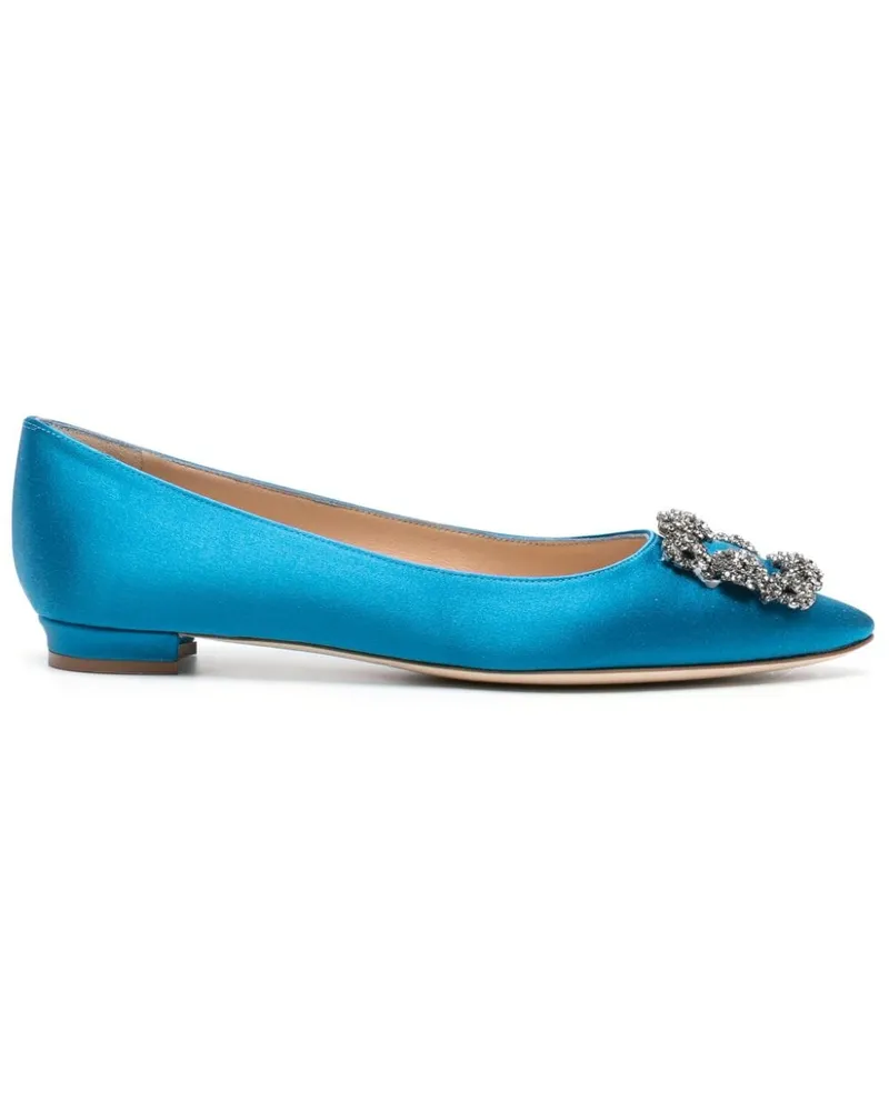 Manolo Blahnik Hangisi Flat Ballerinas mit Kristallen Blau