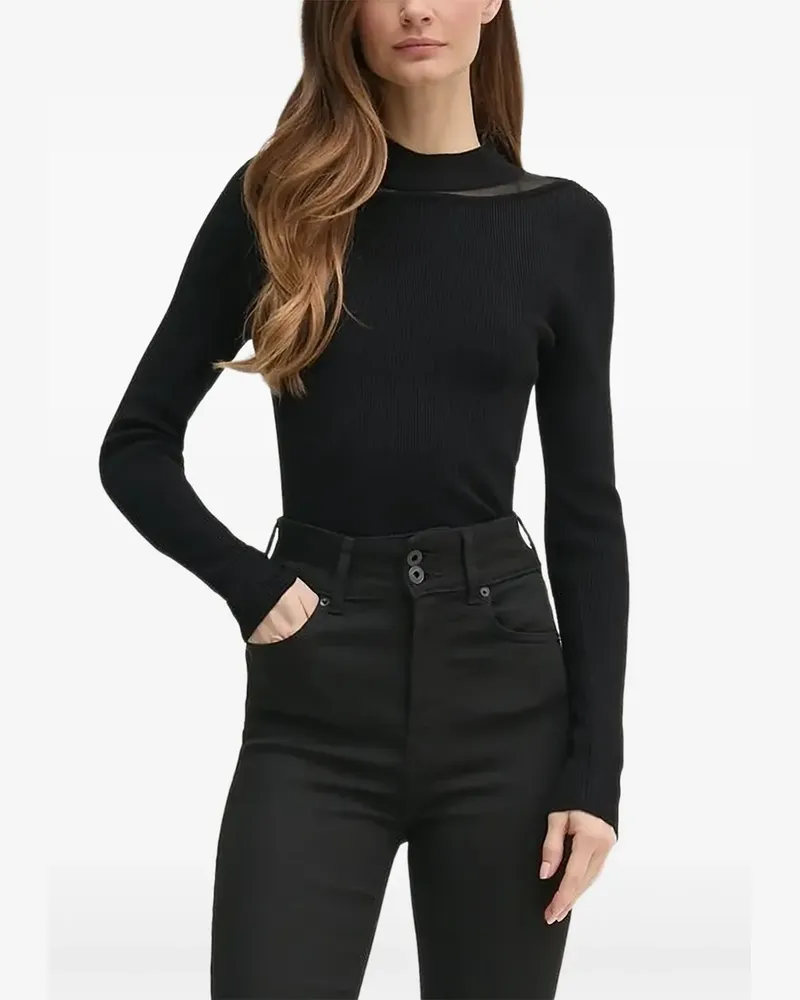 DKNY Gerippter Strickpullover mit Mesh-Einsatz - Schwarz Schwarz