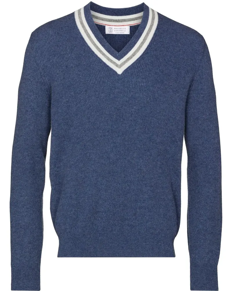 Brunello Cucinelli Kaschmirpullover mit V-Ausschnitt - Blau Blau