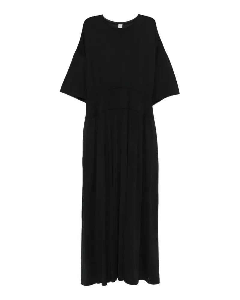 Totême short-sleeve pleated midi dress - Schwarz Schwarz