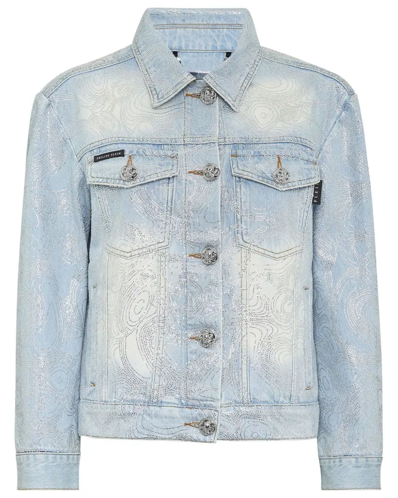 Philipp Plein Jeansjacke mit Teddy-Applikation Blau