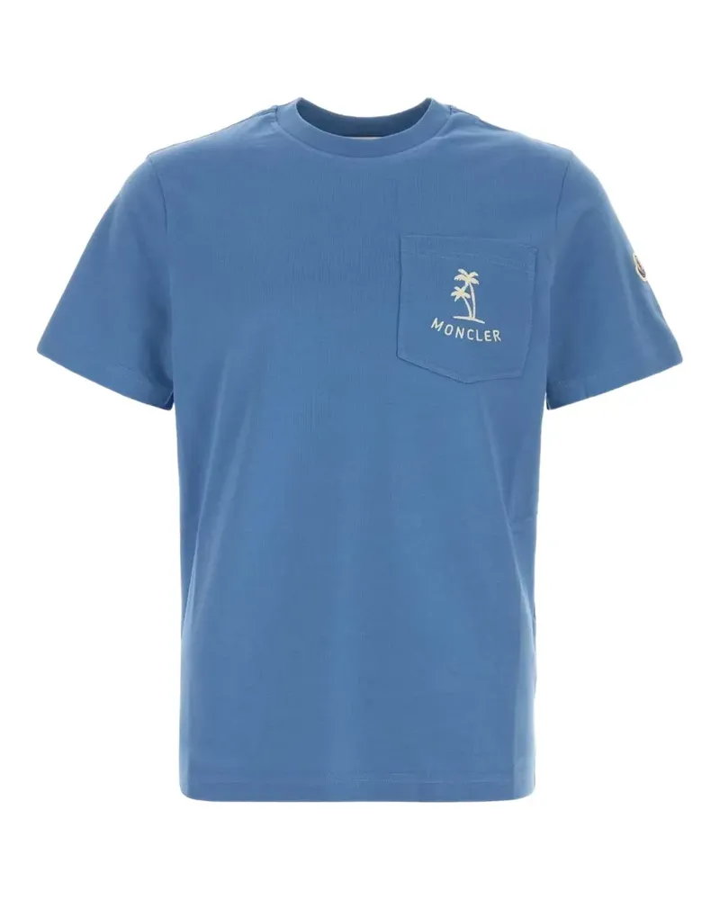Moncler T-Shirt mit Tasche und Palmenstickerei - Blau Blau